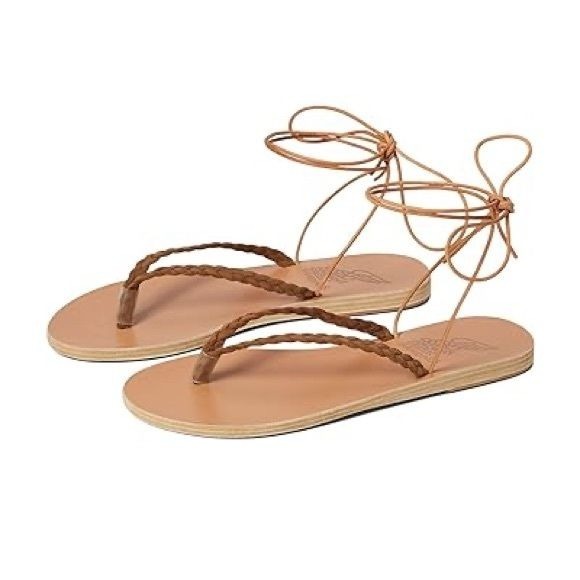 NIB Ancient Greek Plage Lace Up Tan Sandals Leather Size 39 / 9