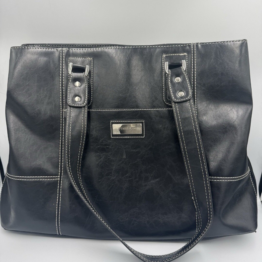 Franklin Covey Heritage Laptop 737510 Black Faux Leather Tote Purse Bag
