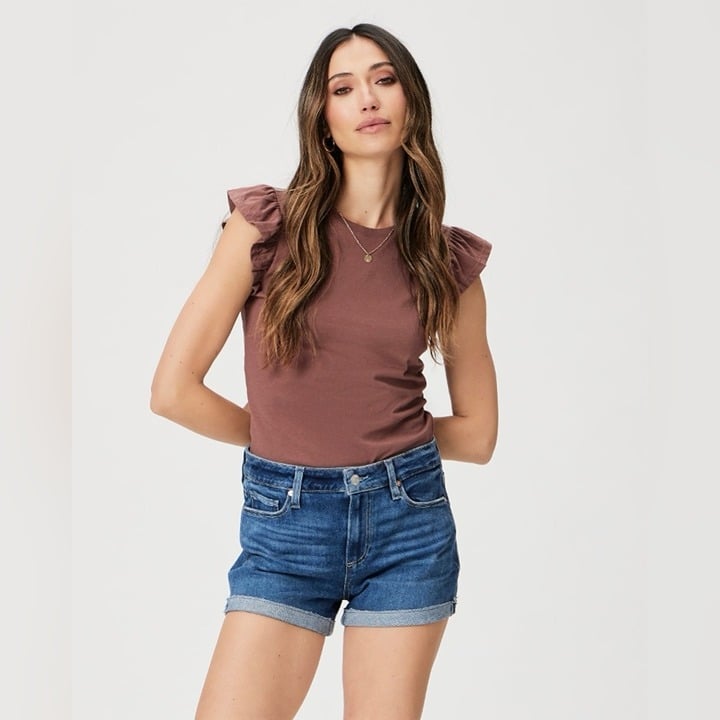 Paige Jimmy Jimmy Cuffed Denim Shorts in Blue Size 31