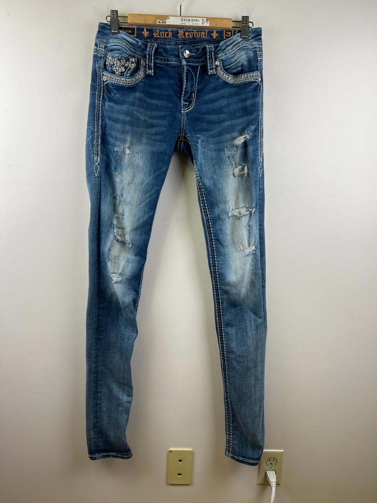 Rock Revival Luiza Boot Cut Jeans Blue Denim Thick Stitch Womens Size 28