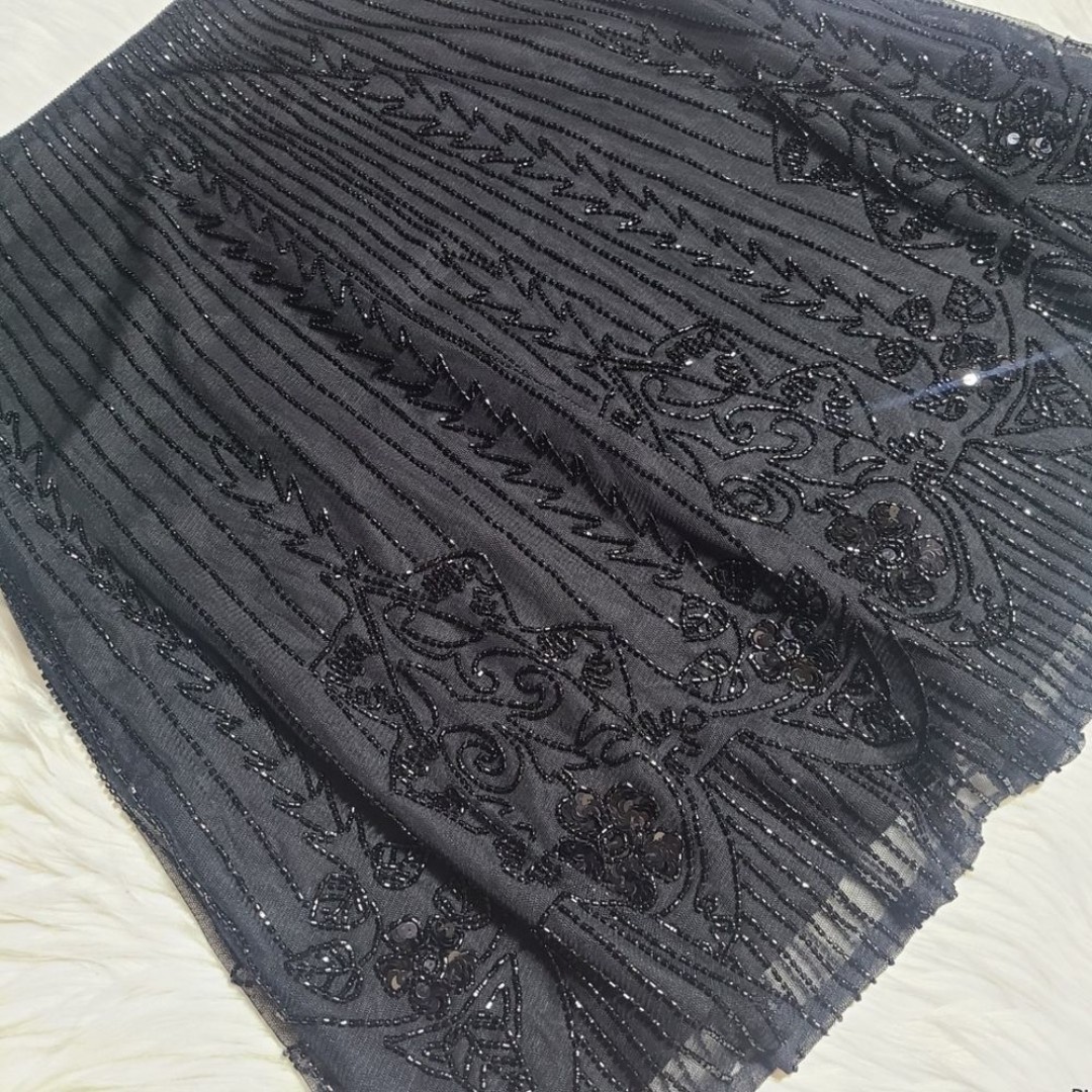 NWT|Lauren Ralph Lauren Black Beaded Mesh A-Line Skirt, 8