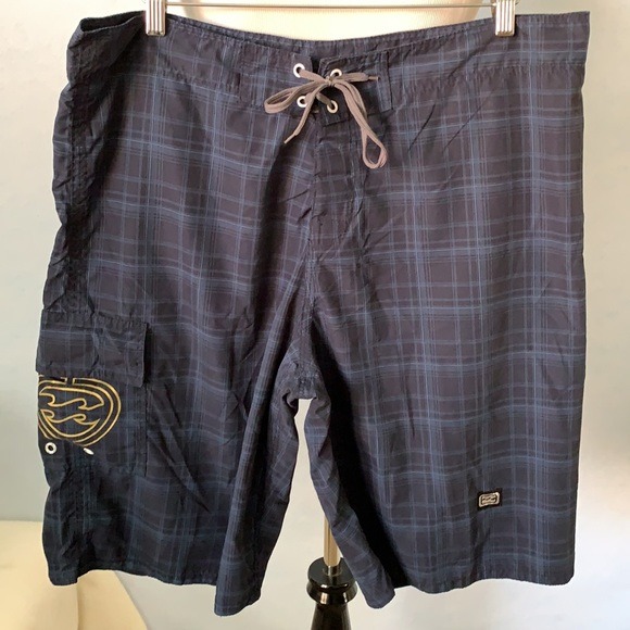 Billabong Navy Blue Plaid Board Shorts