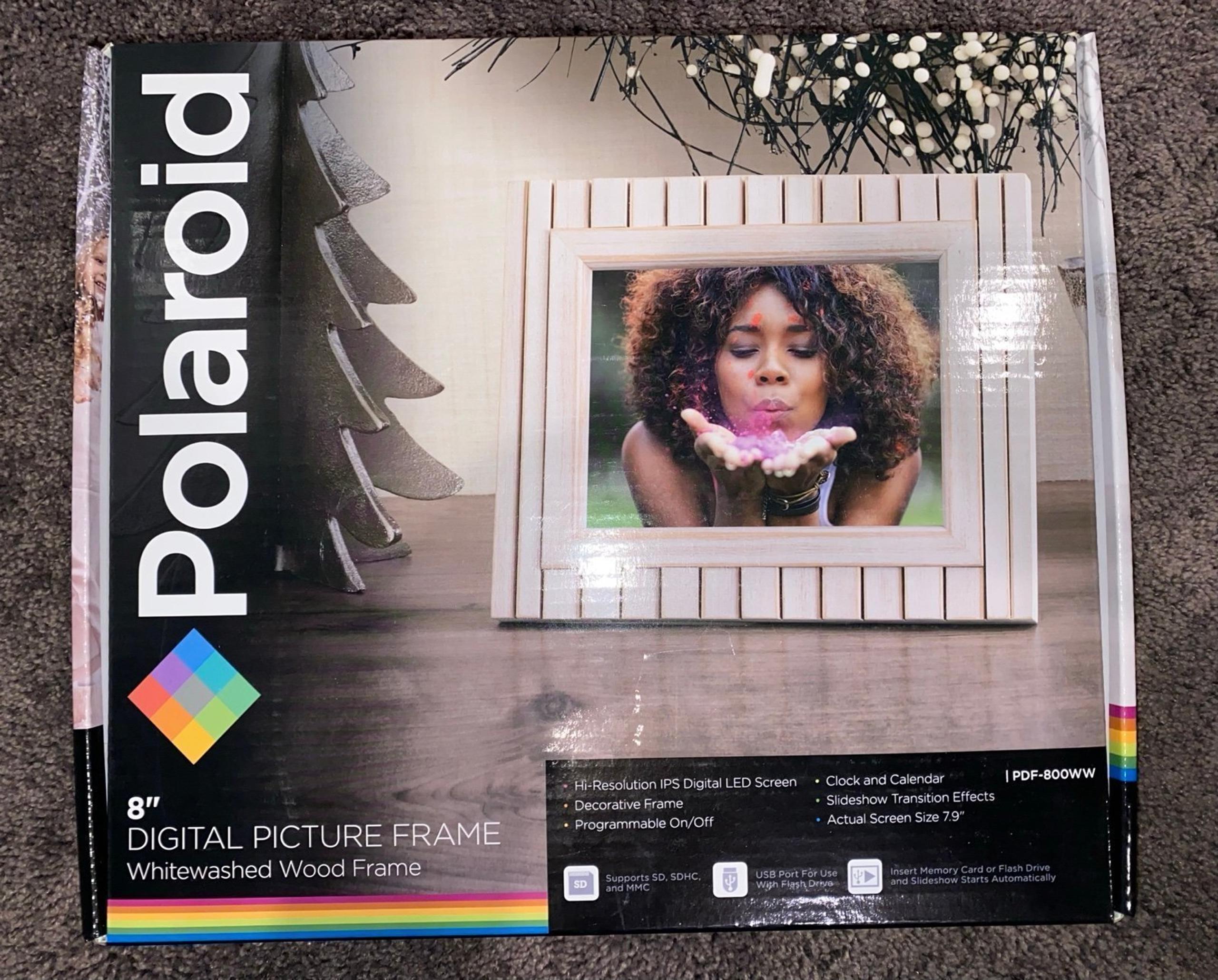 Polaroid 8" Digital Picture Frame, Whitewashed Wood Frame, PDF-800WW, NIB