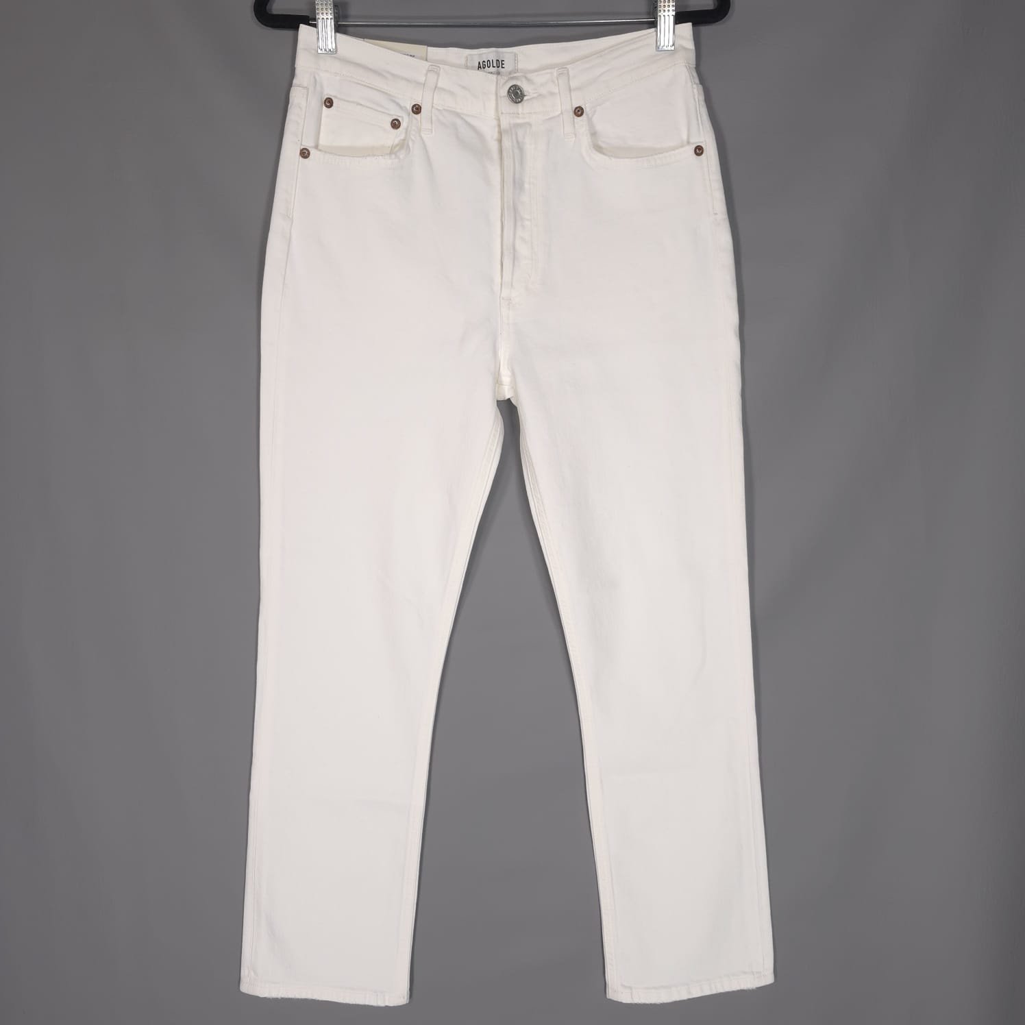 NWT AGOLDE Women’s RILEY HIGH RISE STRAIGHT CROP White Jeans Button Fly Size 28