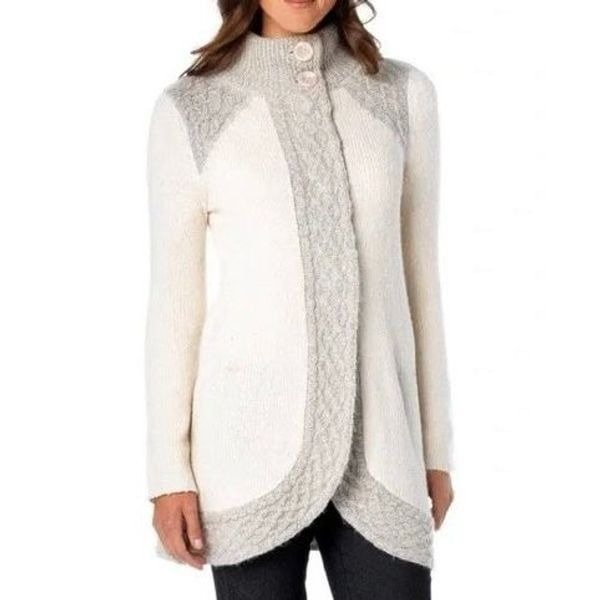 PrAna Angelic Duster Oatmeal 2 Button Mohair Wool Blend Cardigan Women’s Medium