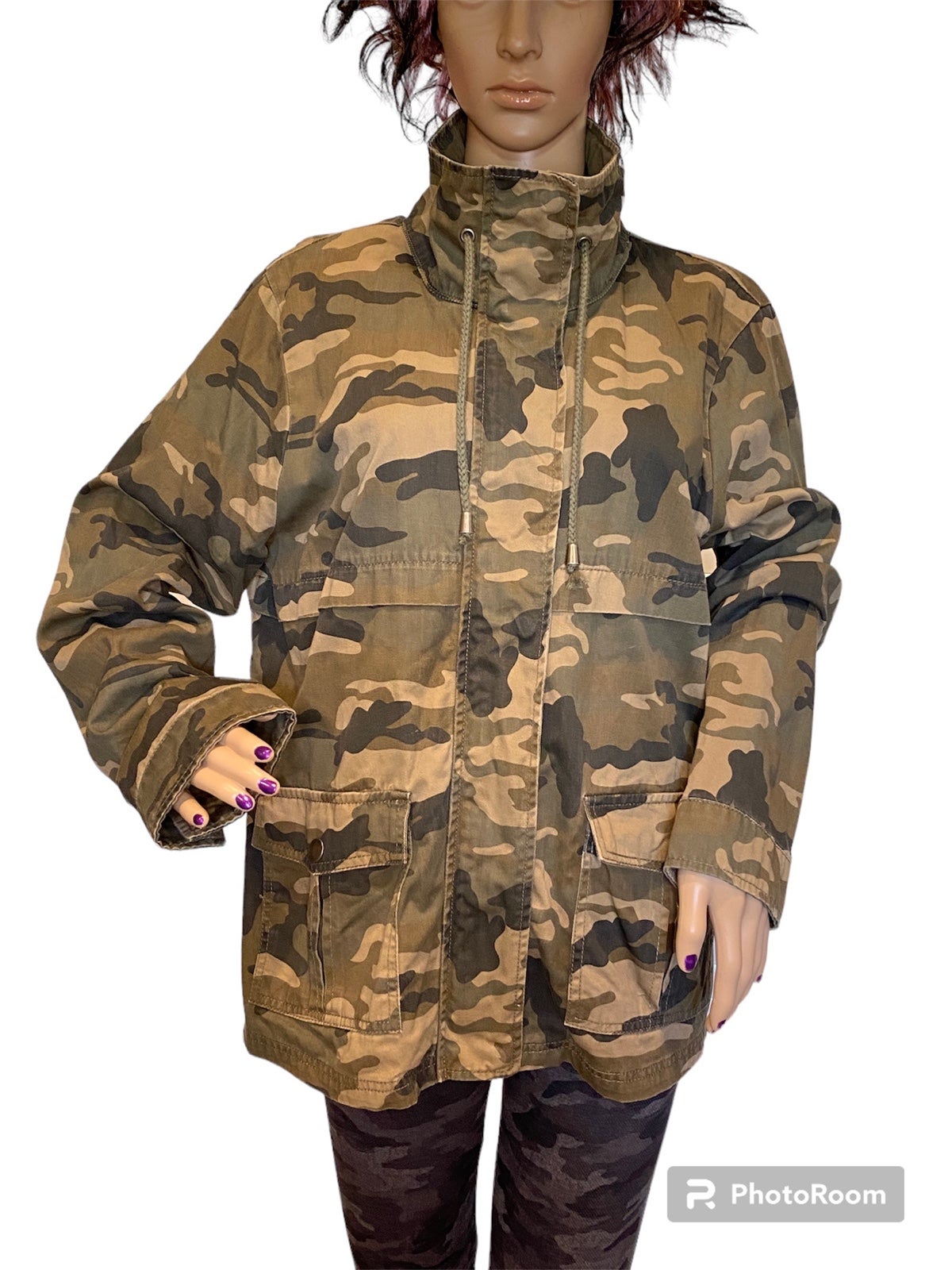 BKE Camo Camouflage Military Look Canvas Lightweight Coat Jacket Size XL VGC