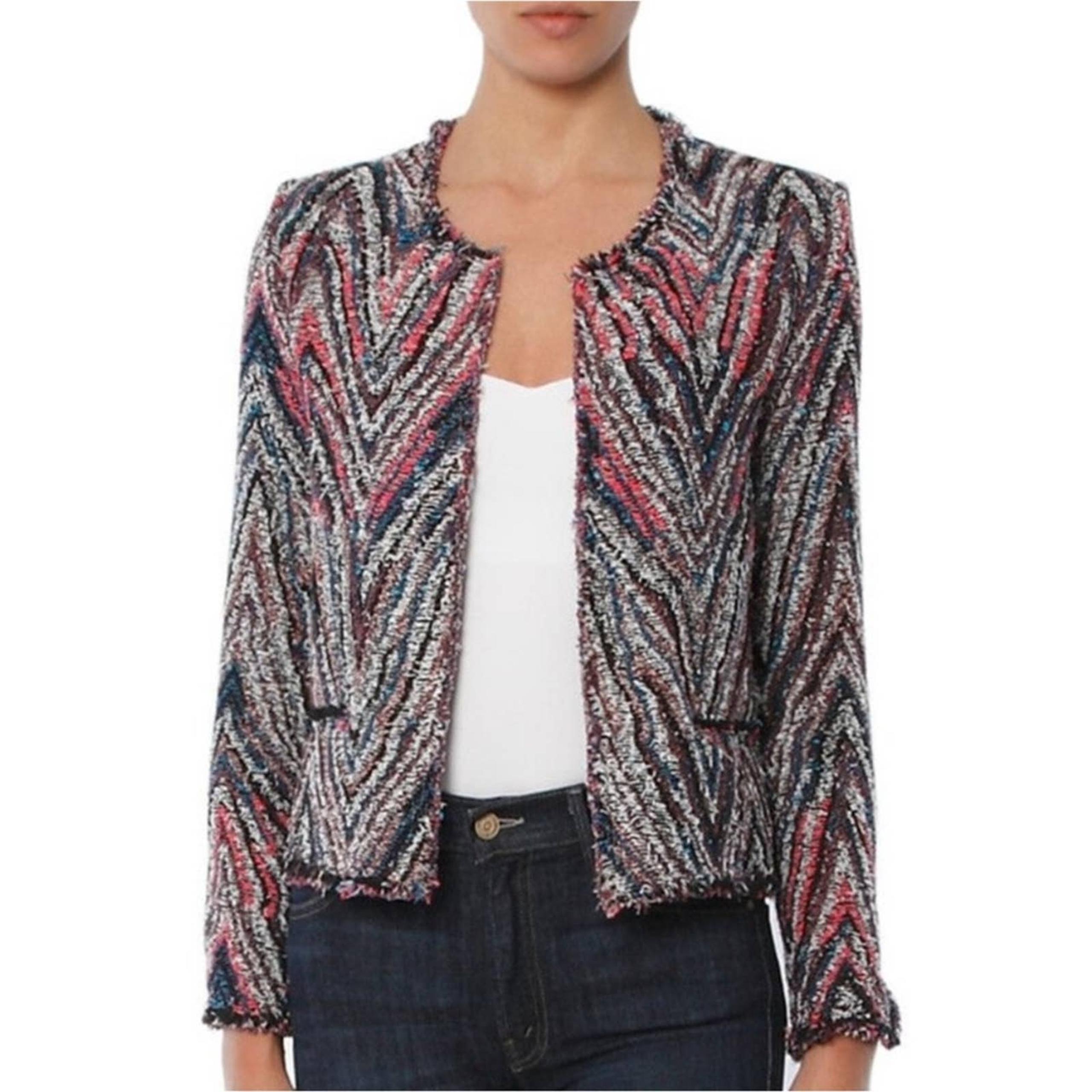 Iro Weird Tweed Multi-Color Open Front Blazer Size 42