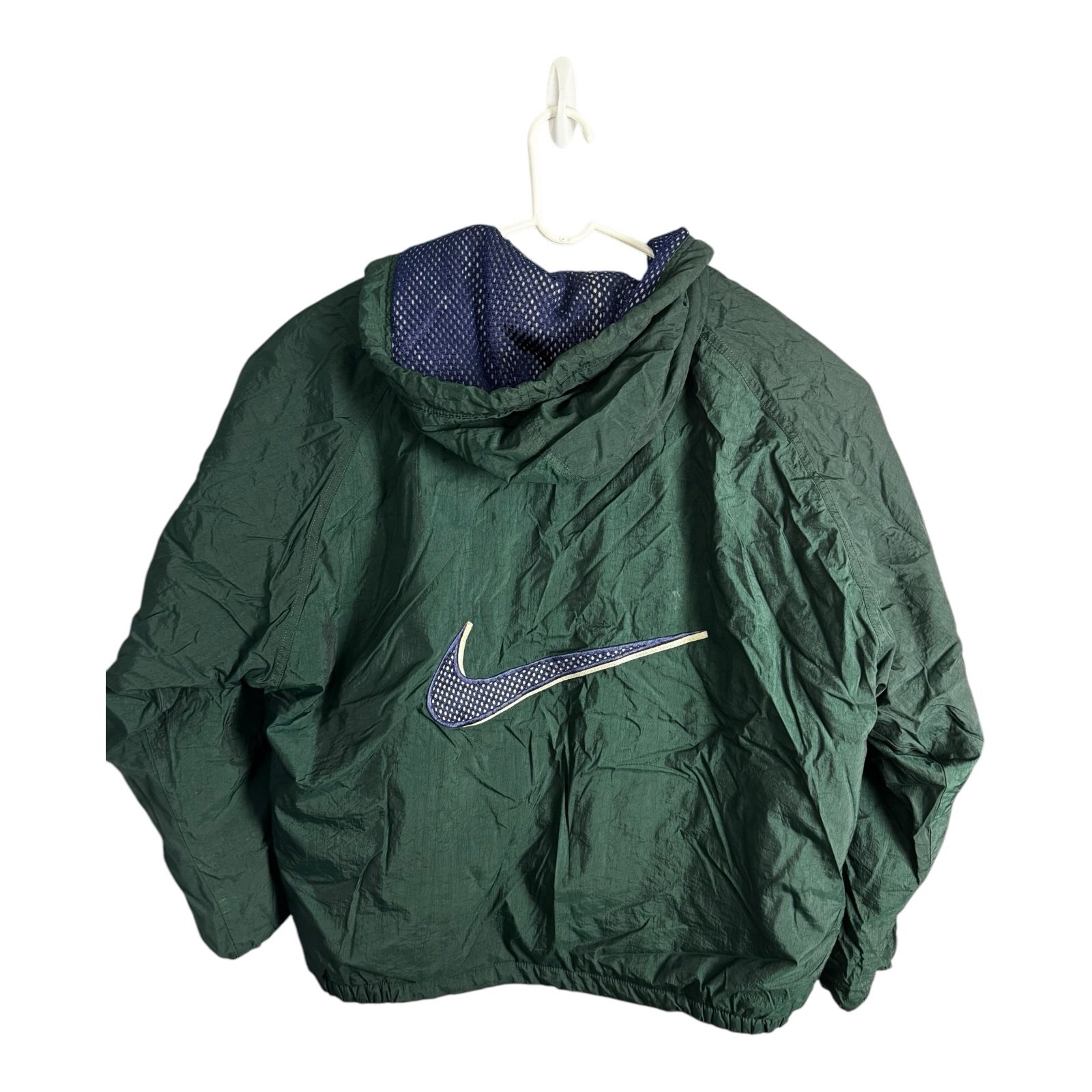 Vintage Nike Big Swoosh Windbreaker Zip Up Insulated Light Jacket XL 90s Green