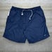 Vintage Nike Swim Shorts Navy Blue Nylon White Orange Spellout 9 Inseam 90s