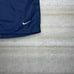 Vintage Nike Swim Shorts Navy Blue Nylon White Orange Spellout 9 Inseam 90s