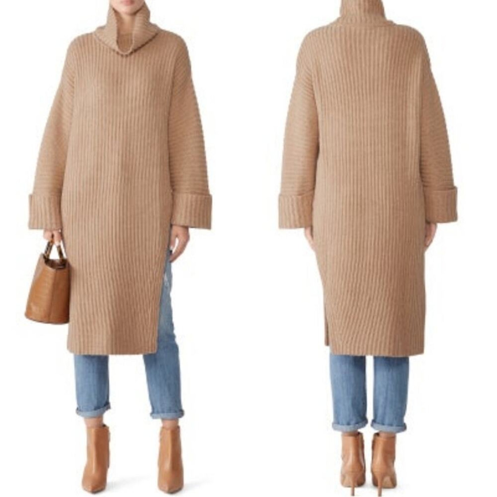 Elizabeth and James Mae Oversized Turtleneck Size Medium M Beige Cozy Camel knit