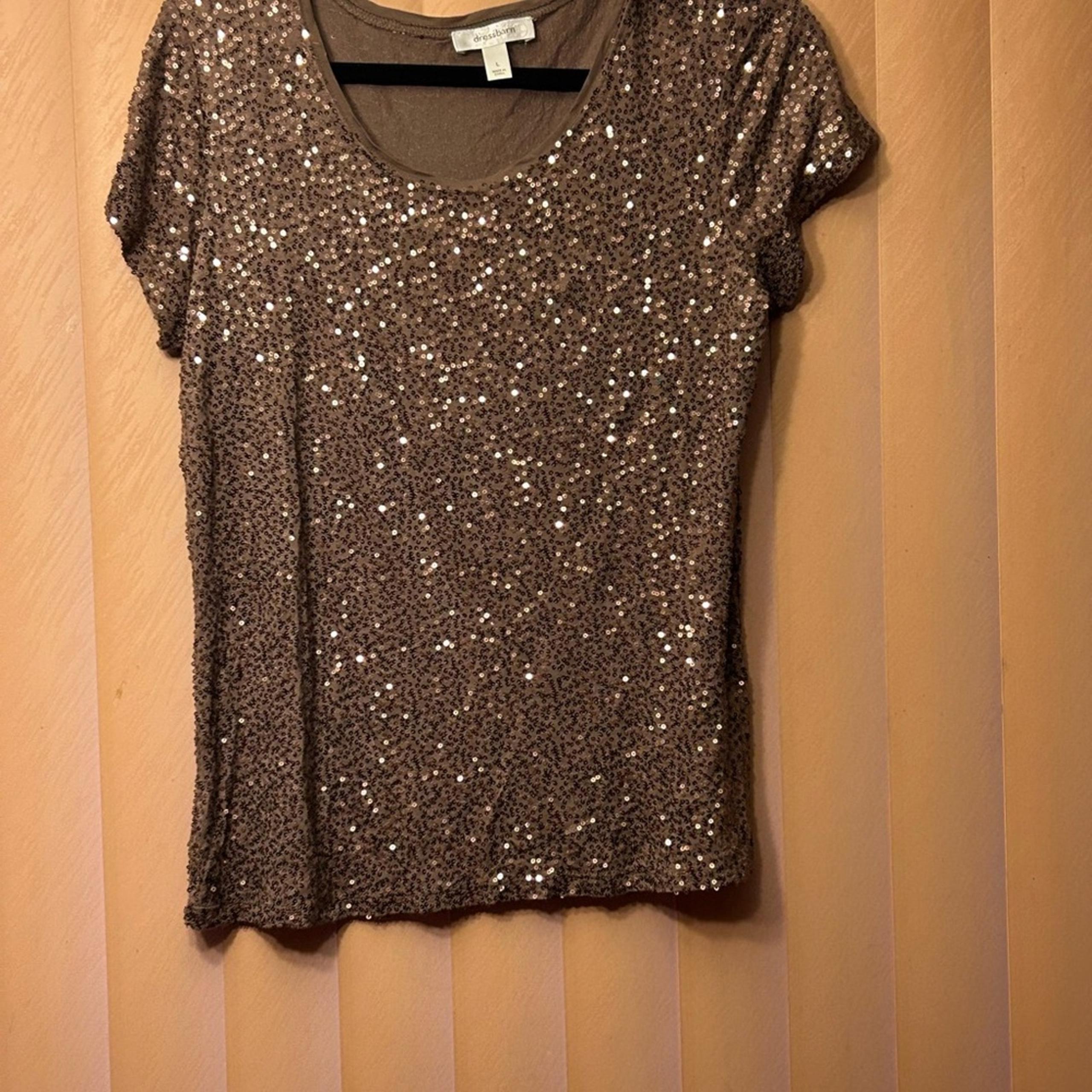 EUC Women's Dress Barn Brown Sequin Blouse Size L