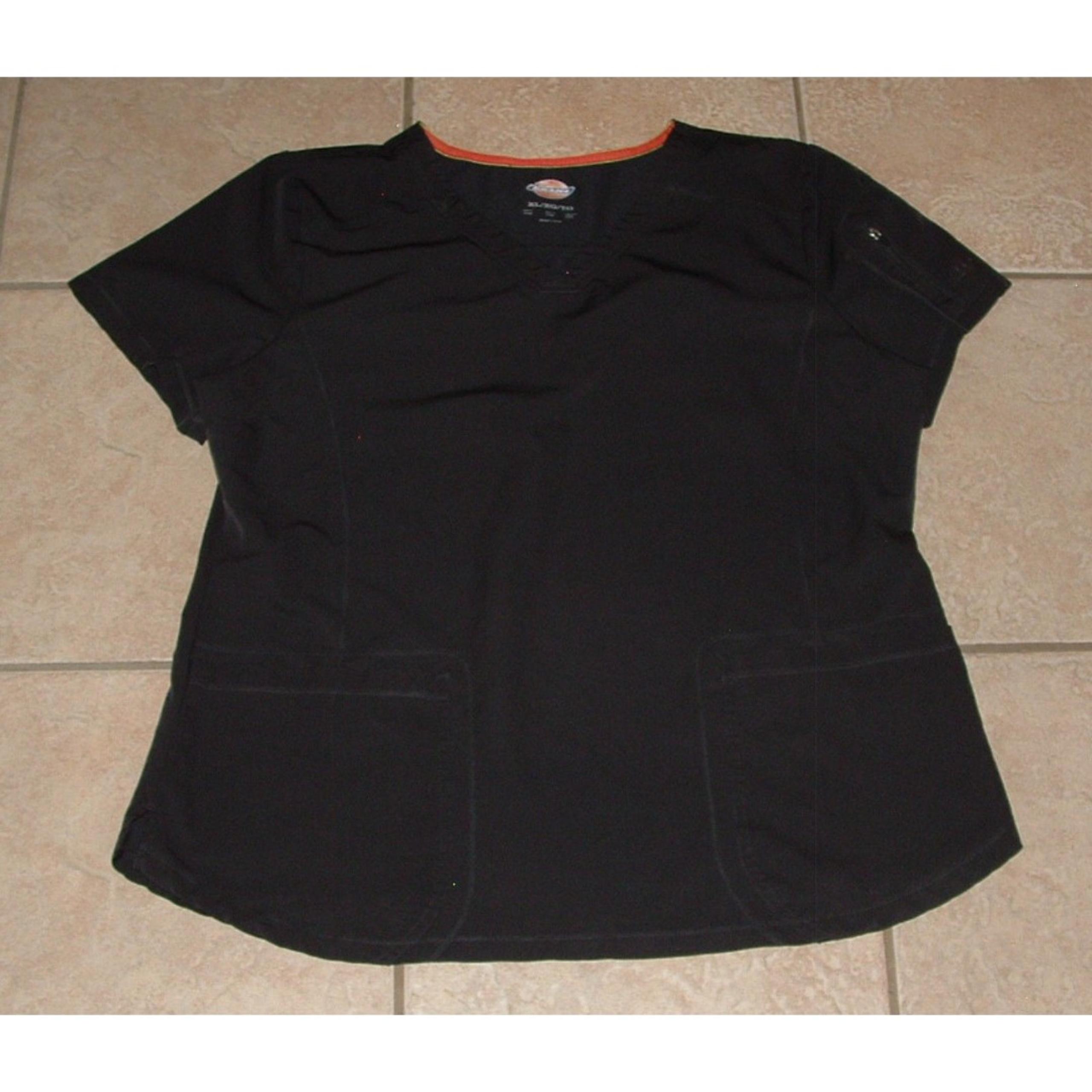 DICKIES Womens Sz XL Black Nurse Medical Hospital Uniform Scrub Top Pockets