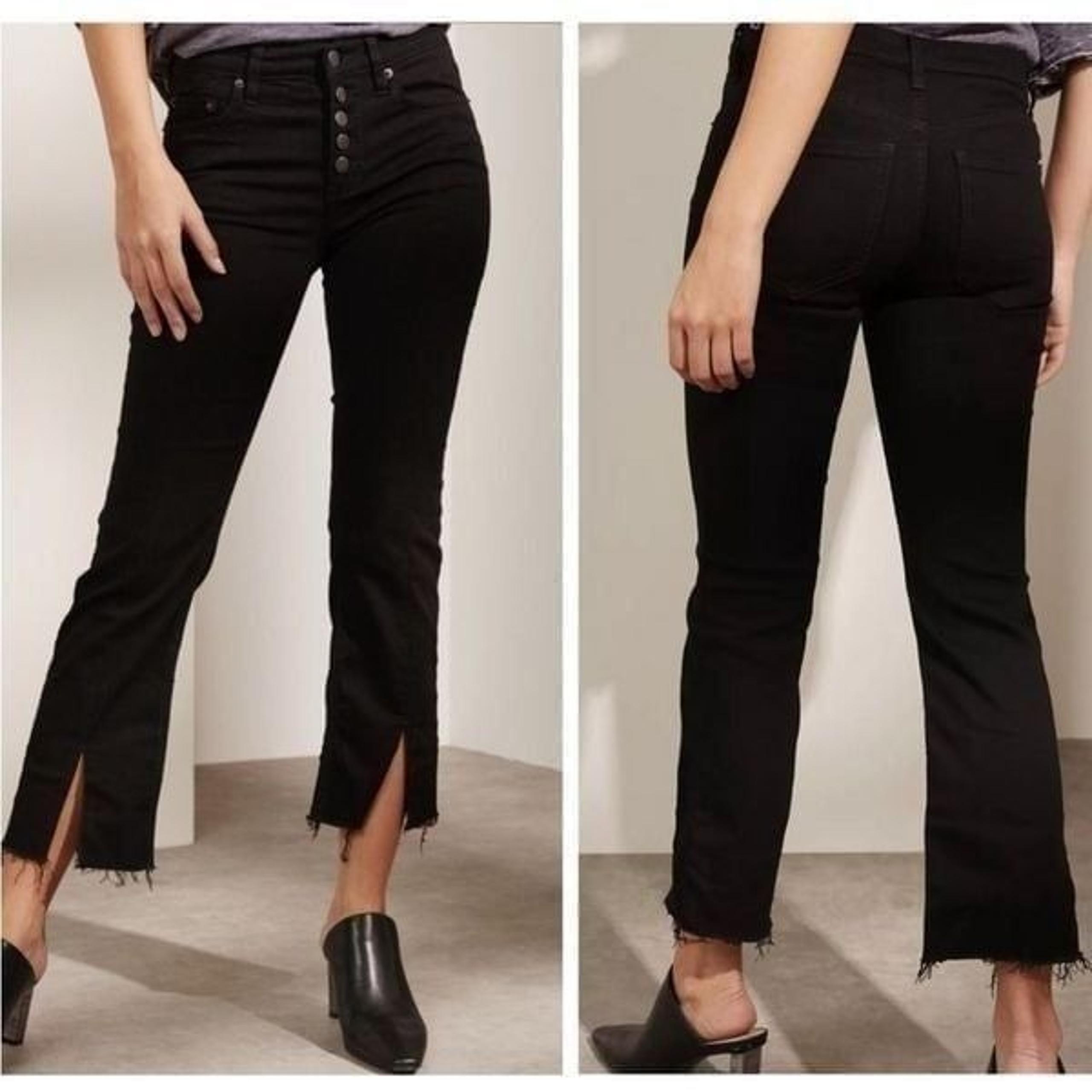Free People Black Cropped Button Fly Split Raw Hem Jeans NWT 25