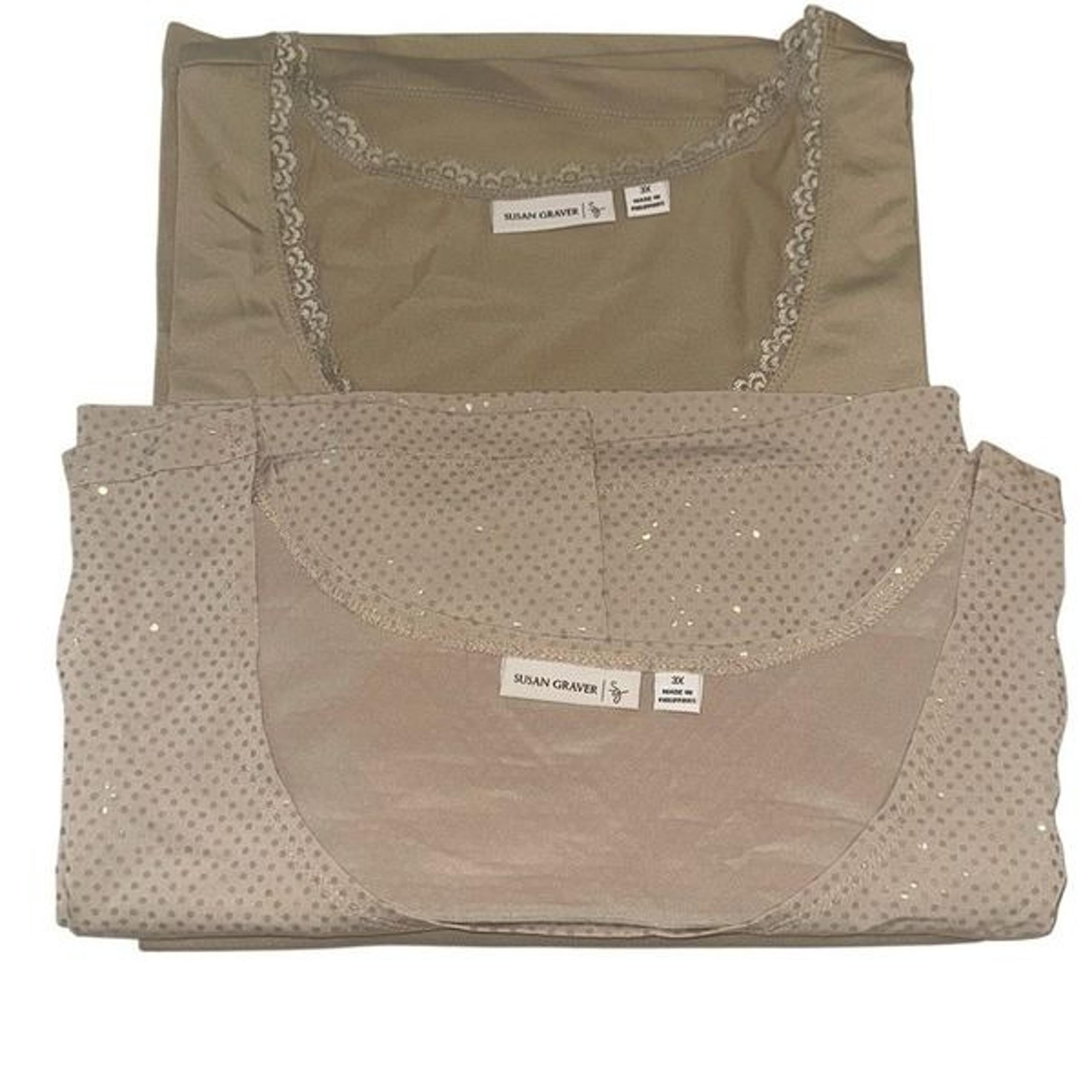 Susan Graver Womens 3X Set of 2 Tanks Tops Dark Stone Sparkles Lace Trim NWT