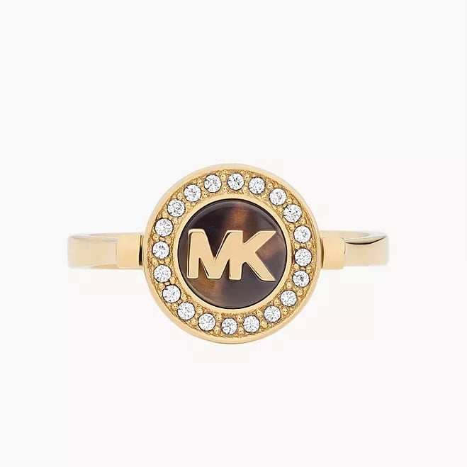 Michael Kors Fashion Gold-Tone Stainless Steel Tortoise Logo Center Focal Ring