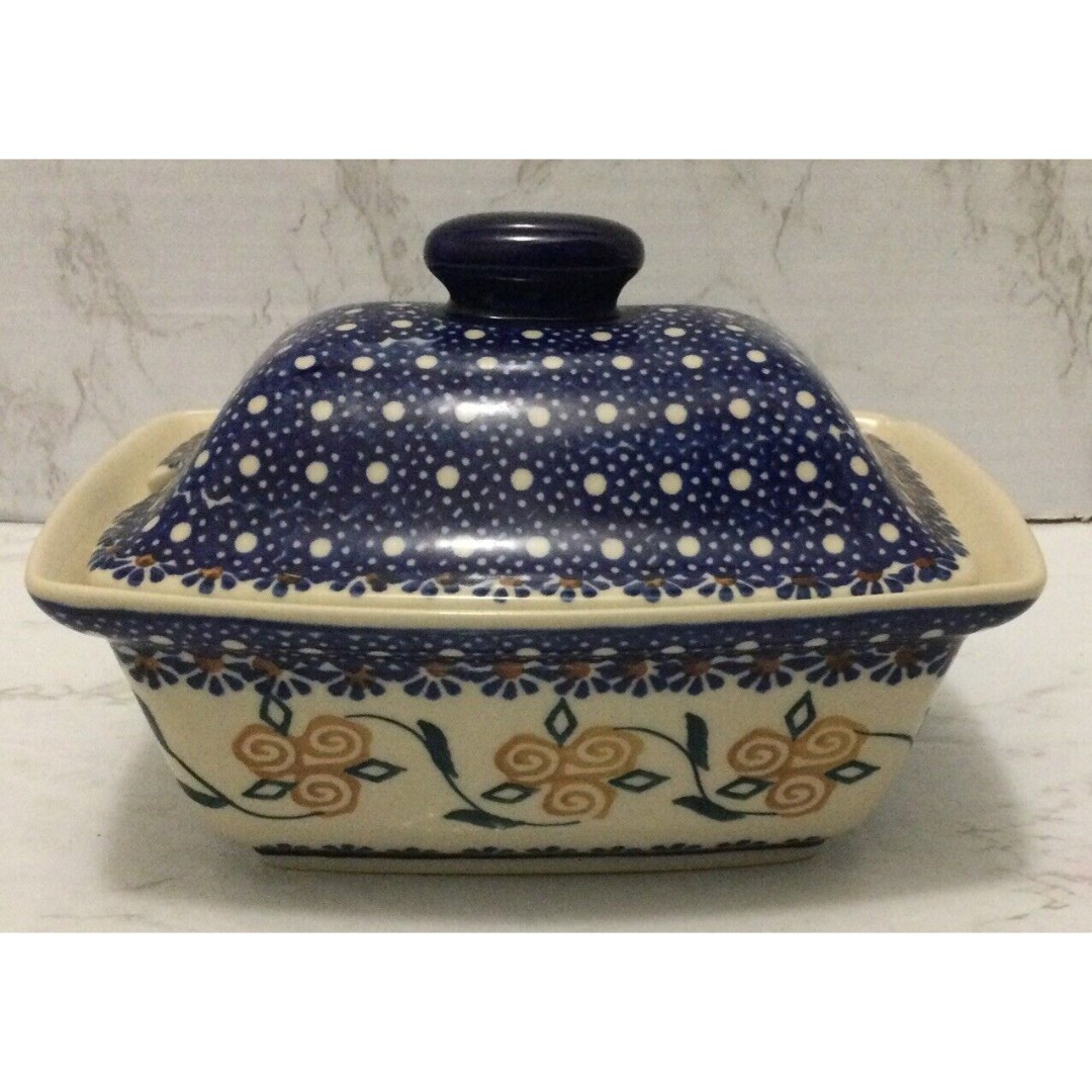 Boleslawiec Polish Pottery Manufaktura Hand Made Sauce Bowl With Lid NO SPOON