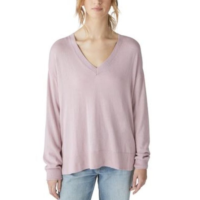 Lucky Brand Womens Cloud-Soft V-Neck Sweater In Dawn Pink Small NWOT