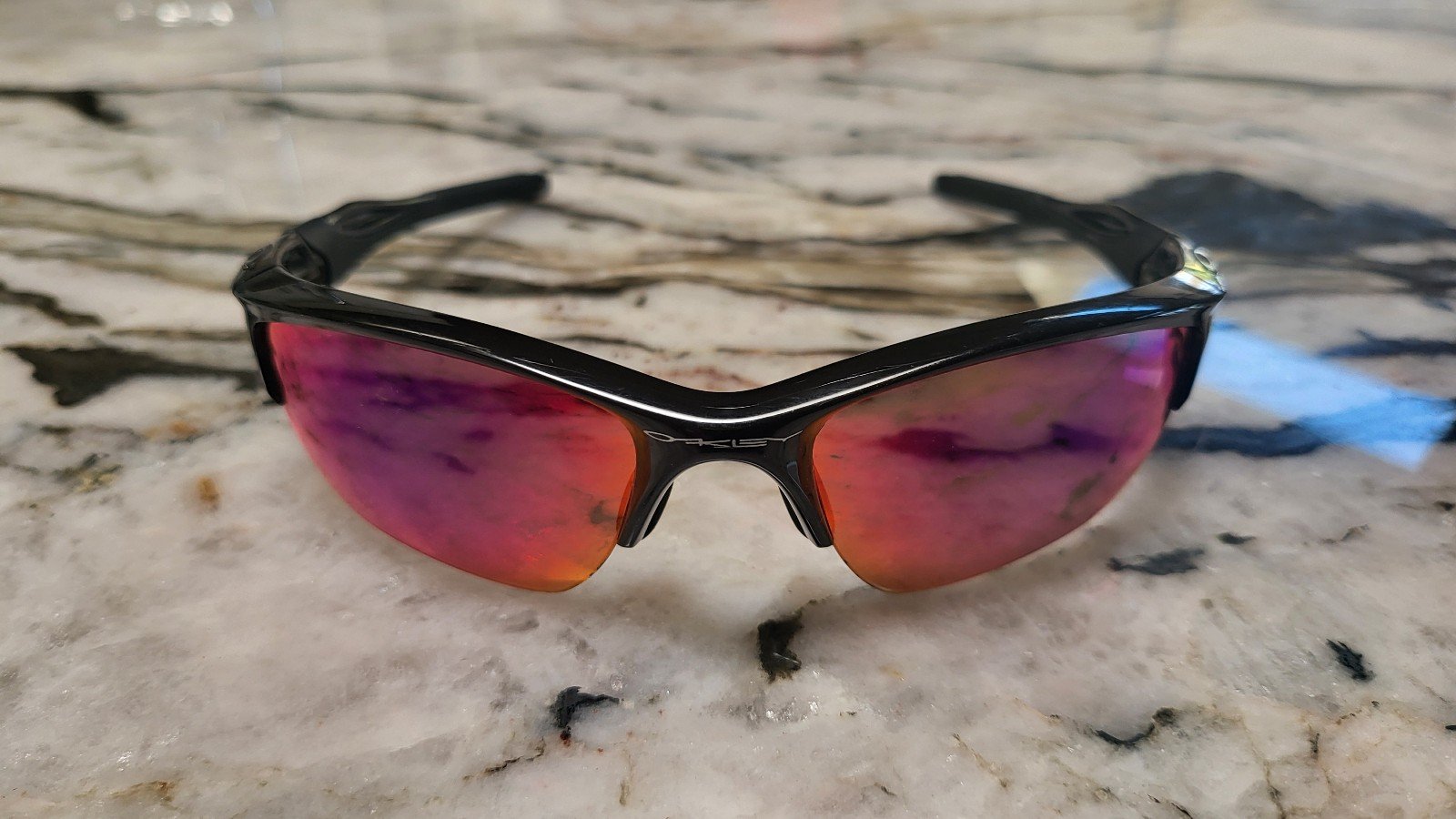 Oakley Half Jacket 2.0 Black frames with polar blue ruby lenses, good condition