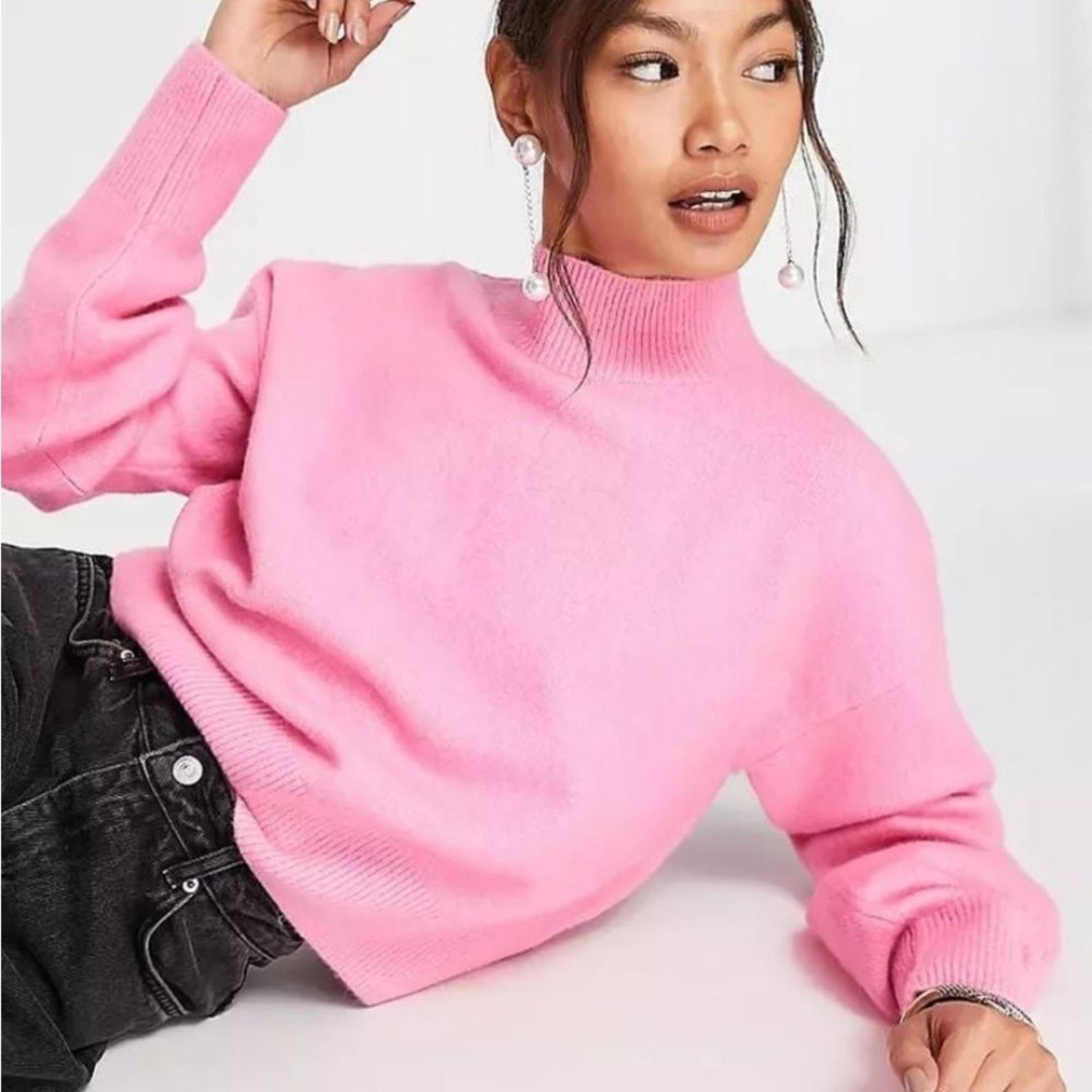 & Other Stories wool blend Barbie pink mock neck oversized sweater Large