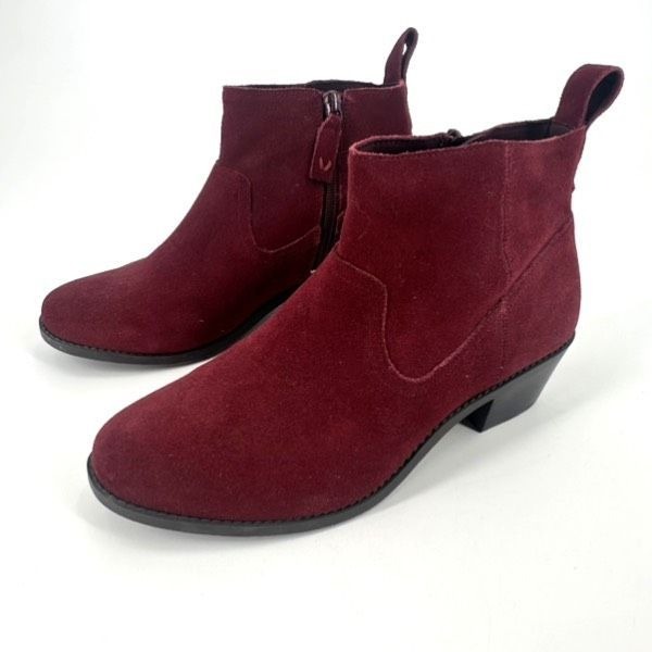Vionic Vera Women's Suede Leather Stacked Heel Side Zip Ankle Boots Red Size 8