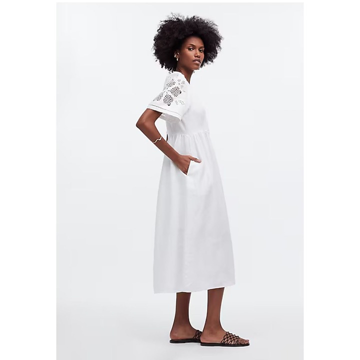 Madewell Cassie Button-Front Midi Dress in Linen Women's Size XXS in White NWT!