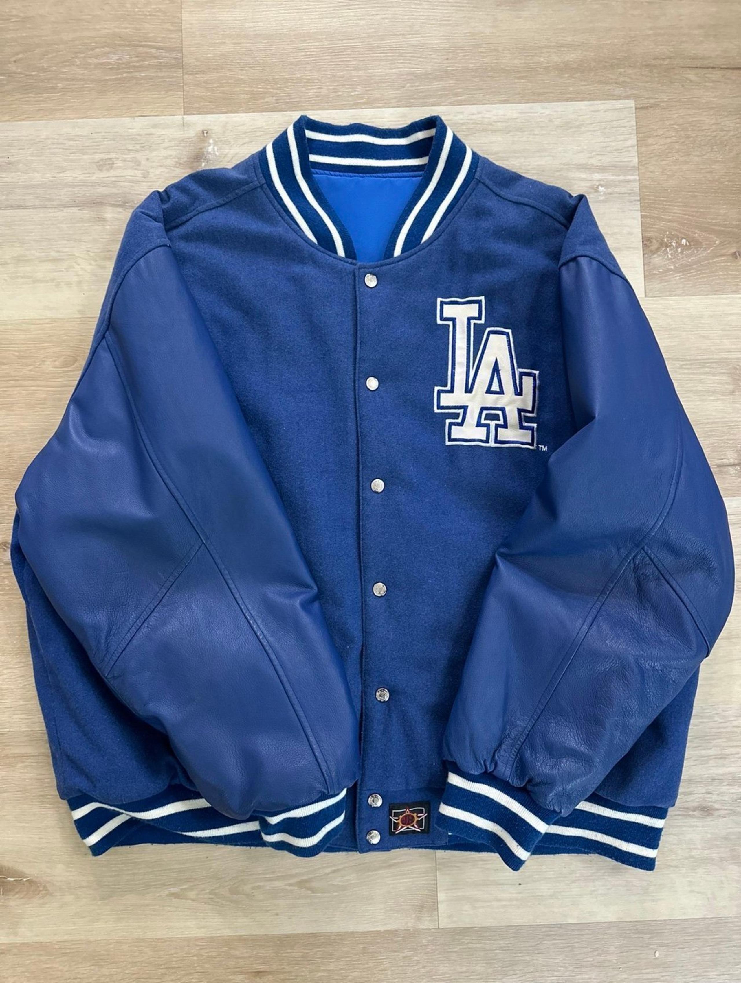 Vintage Los Angeles Dodgers JH Design Leather Wool Reversible Bomber Jacket