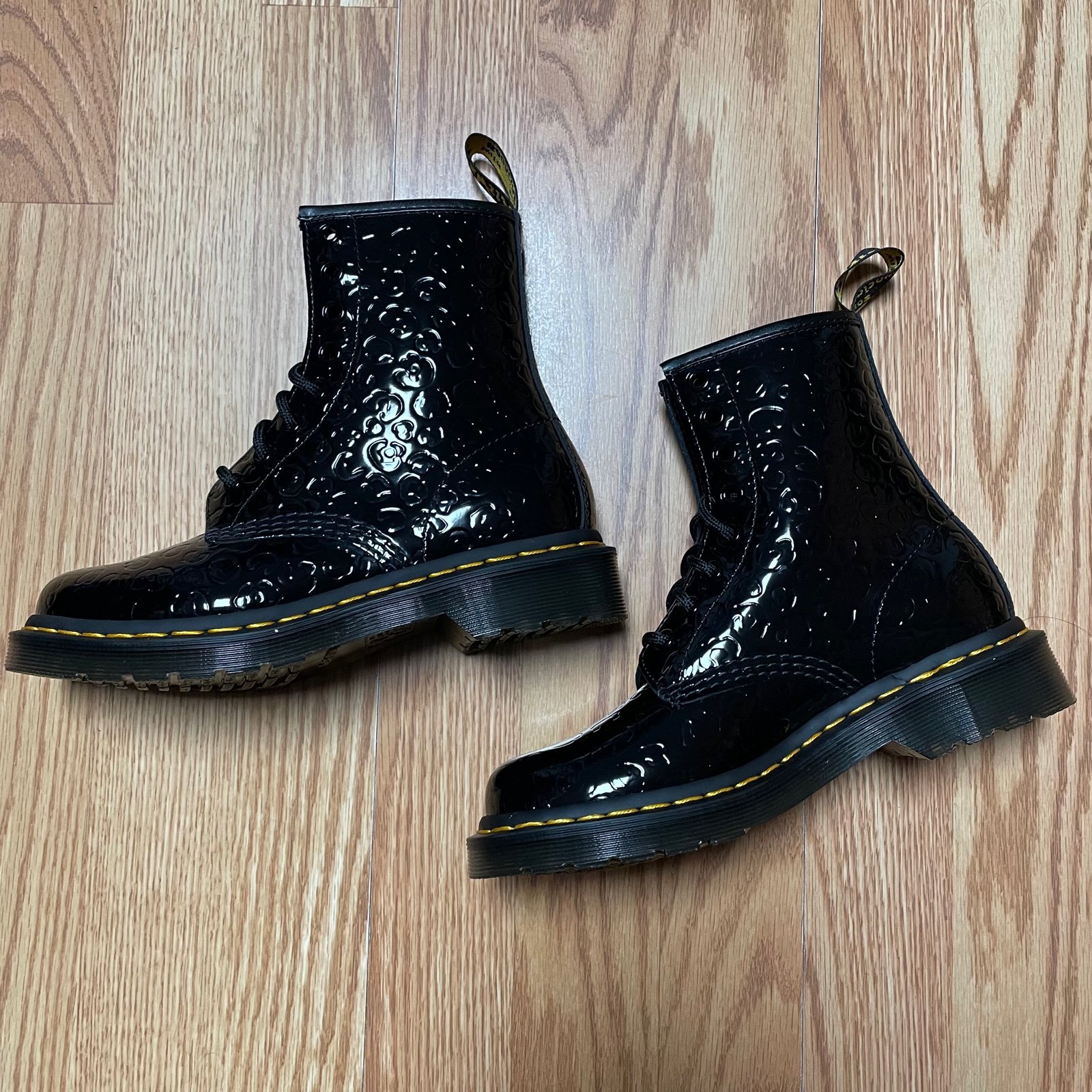 Dr. Martens 1460 Boots Black Patent Leather Lamper Leopard Embossed Women Size 5
