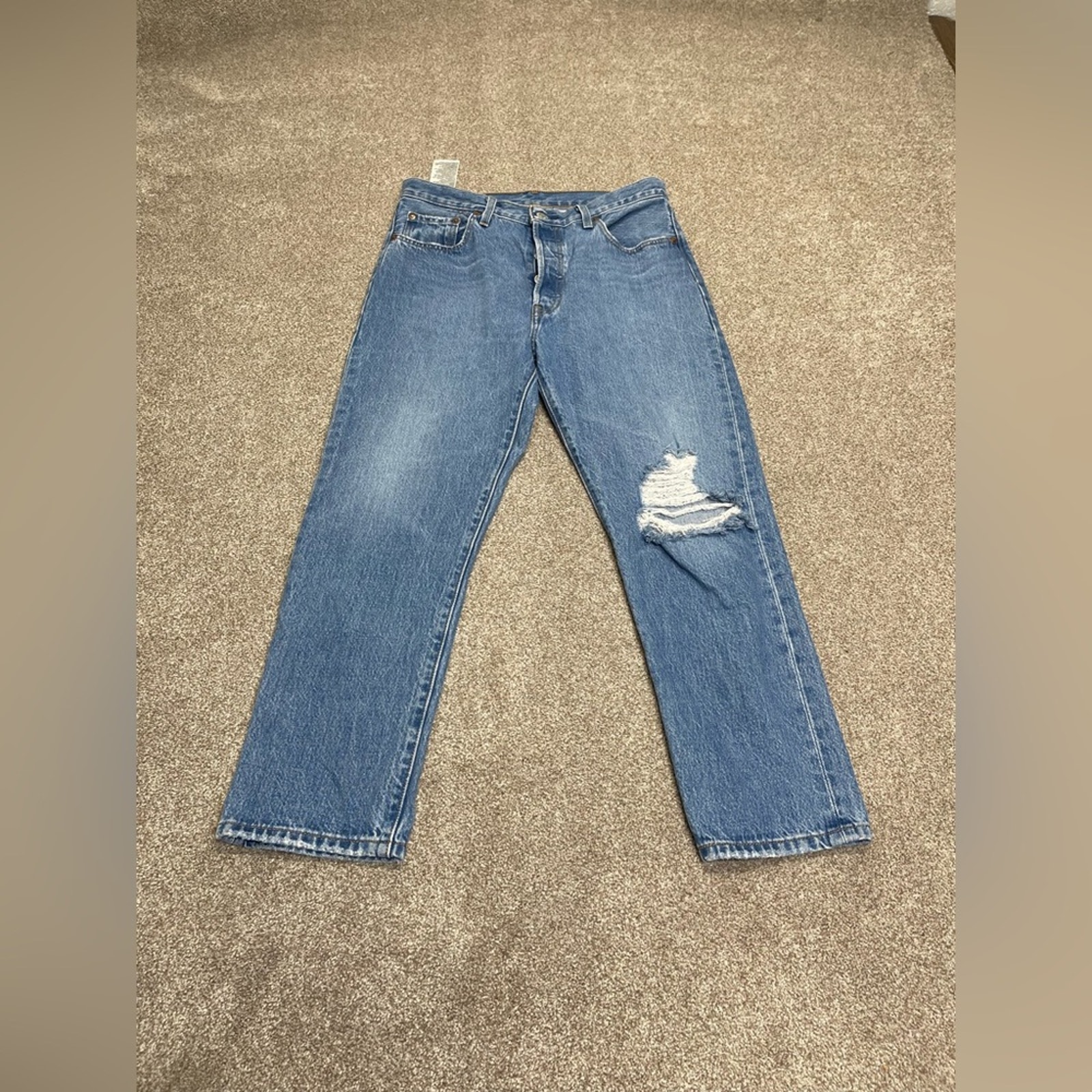 Levis Big E 501 High Waisted straight jeans sz 29x26 button fly distress