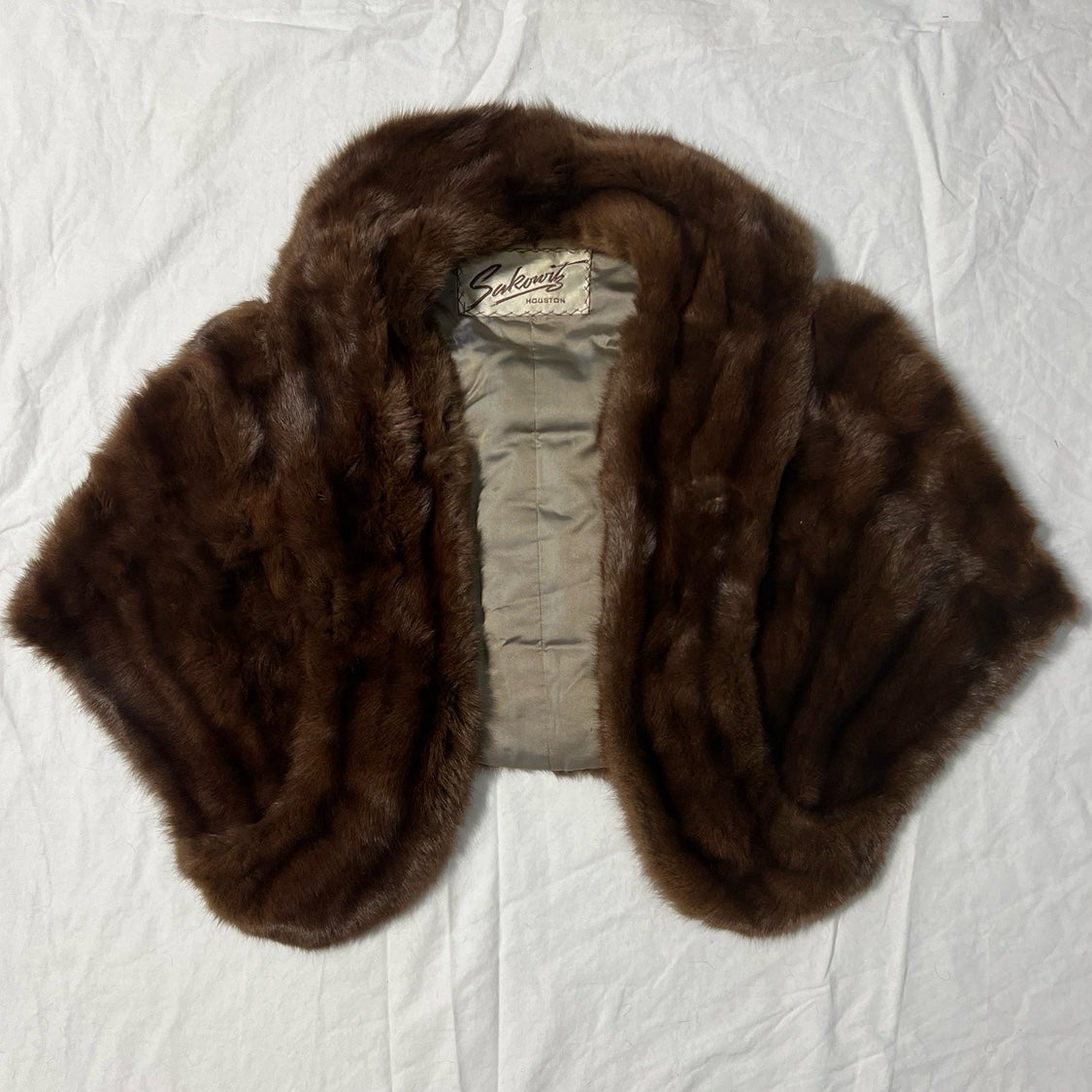 Vintage Chocolate Brown Real Mink Stole Sakowitz Houston Pockets or Hand Warmers