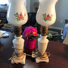 two white lamps vintage floral 14