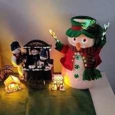 Fiber Optics Snowman decoration plug in light up 14 tall red green scarf hat