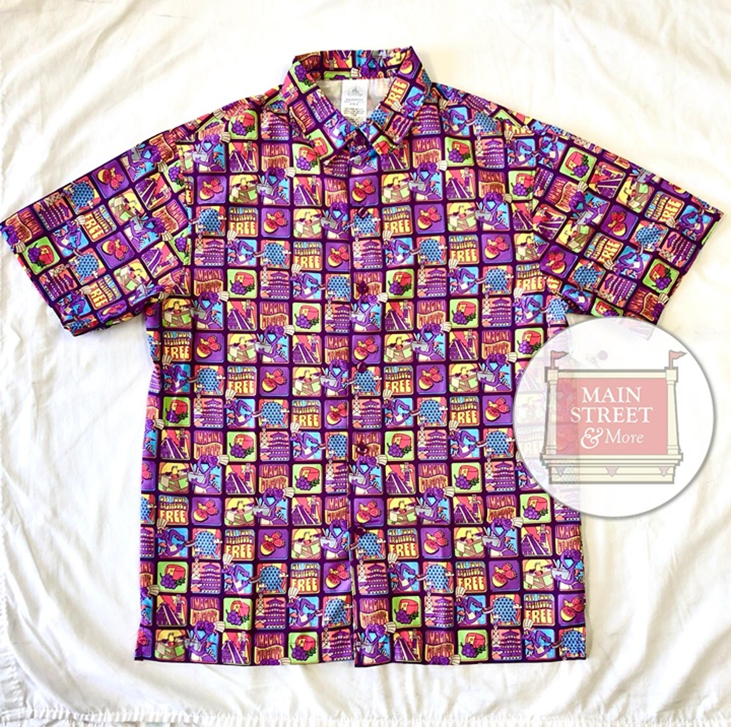 Disney Purple Figment Food And Wine Festival Epcot Button Up Camp Shirt M - NEW