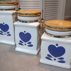 BLUE HEART STONEWARE CANISTER SET 3