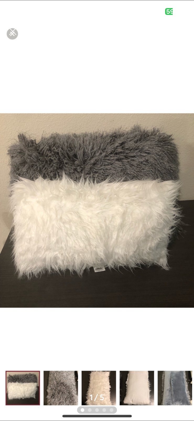 Faux Fur Gray and White Throw Pillow