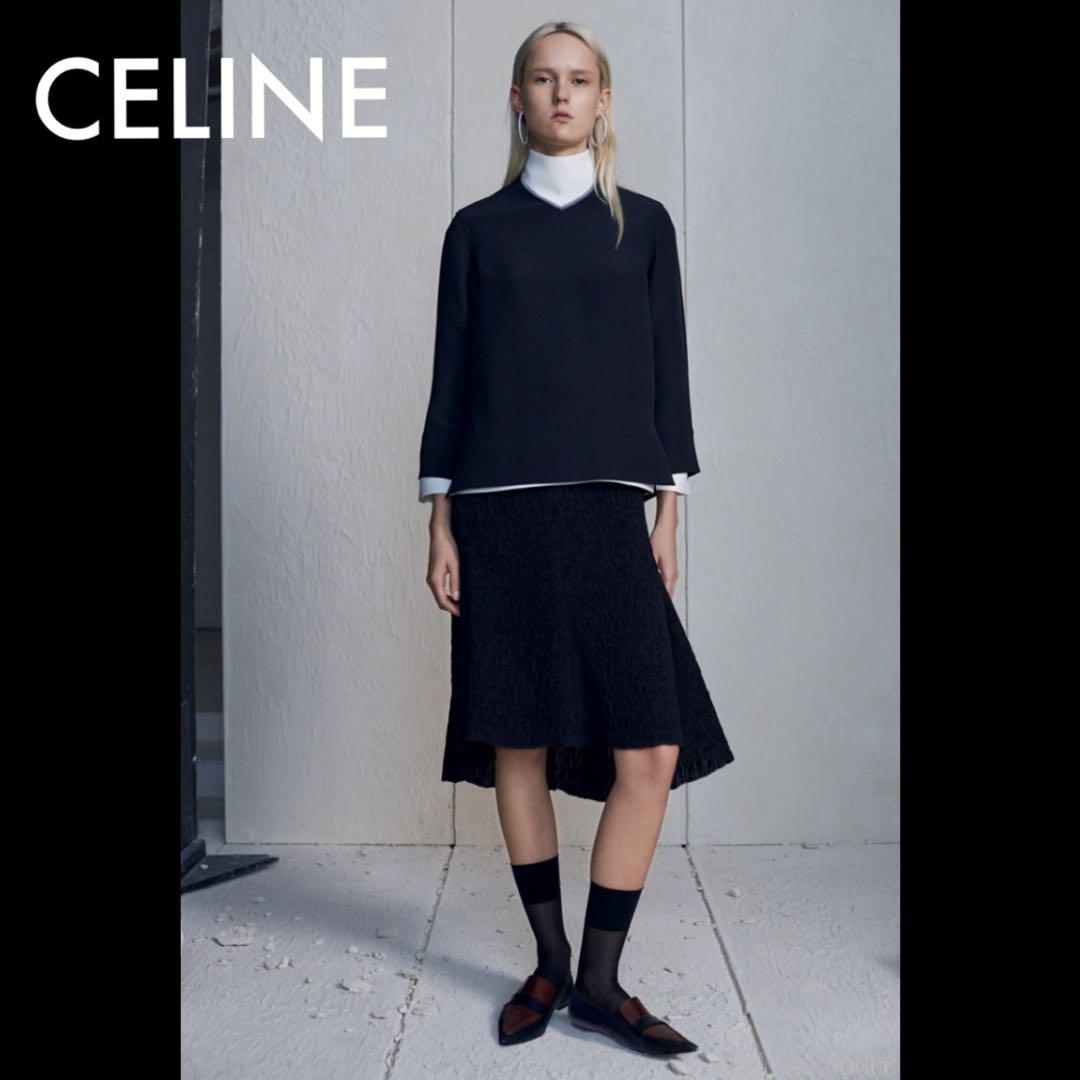 Celine/Silk Crepe Blouse, Phoebe Period, Silk, Black x Off-White