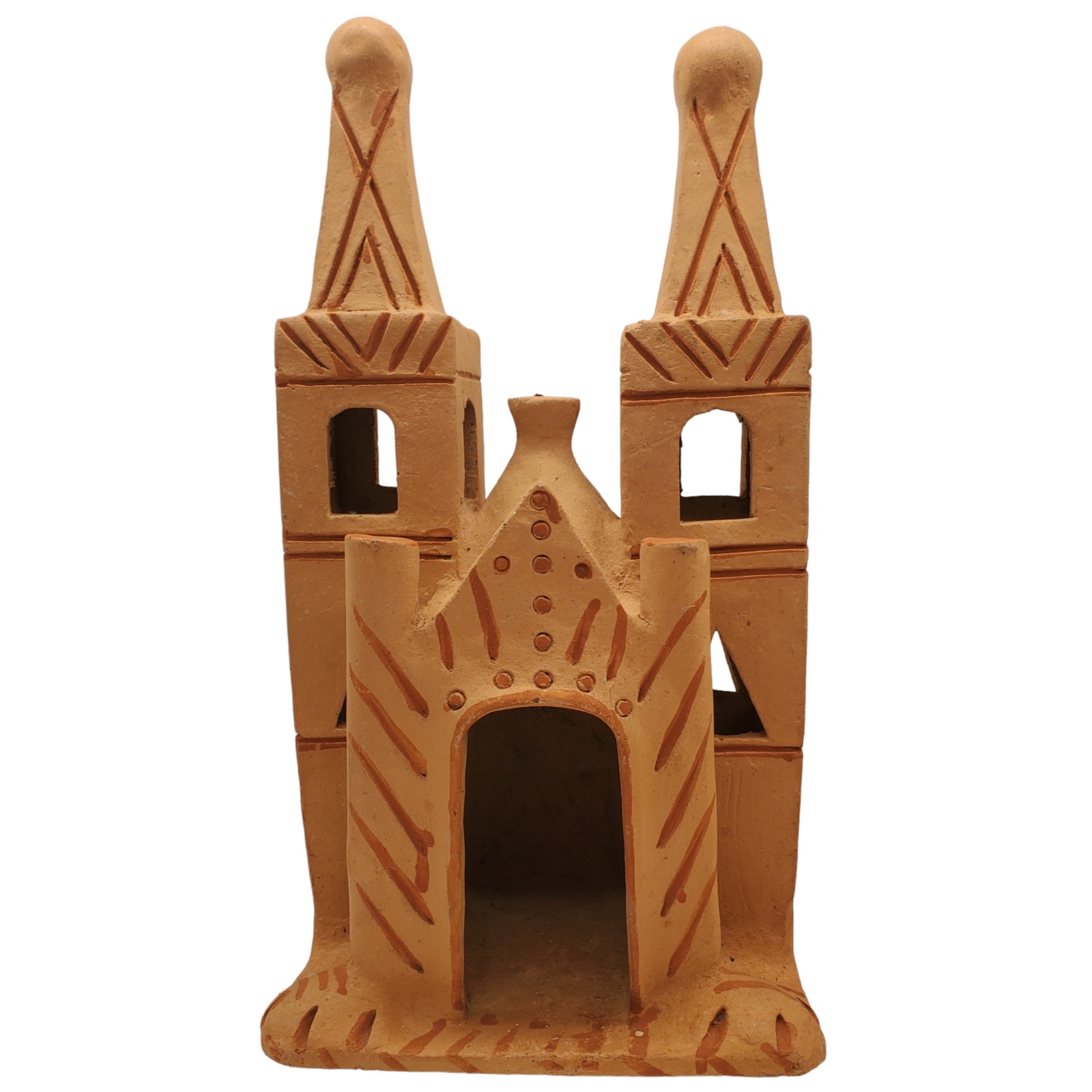 Mexican Folk Art Terra Cotta Pottery Vintage Clay Mission Church Sculpture
