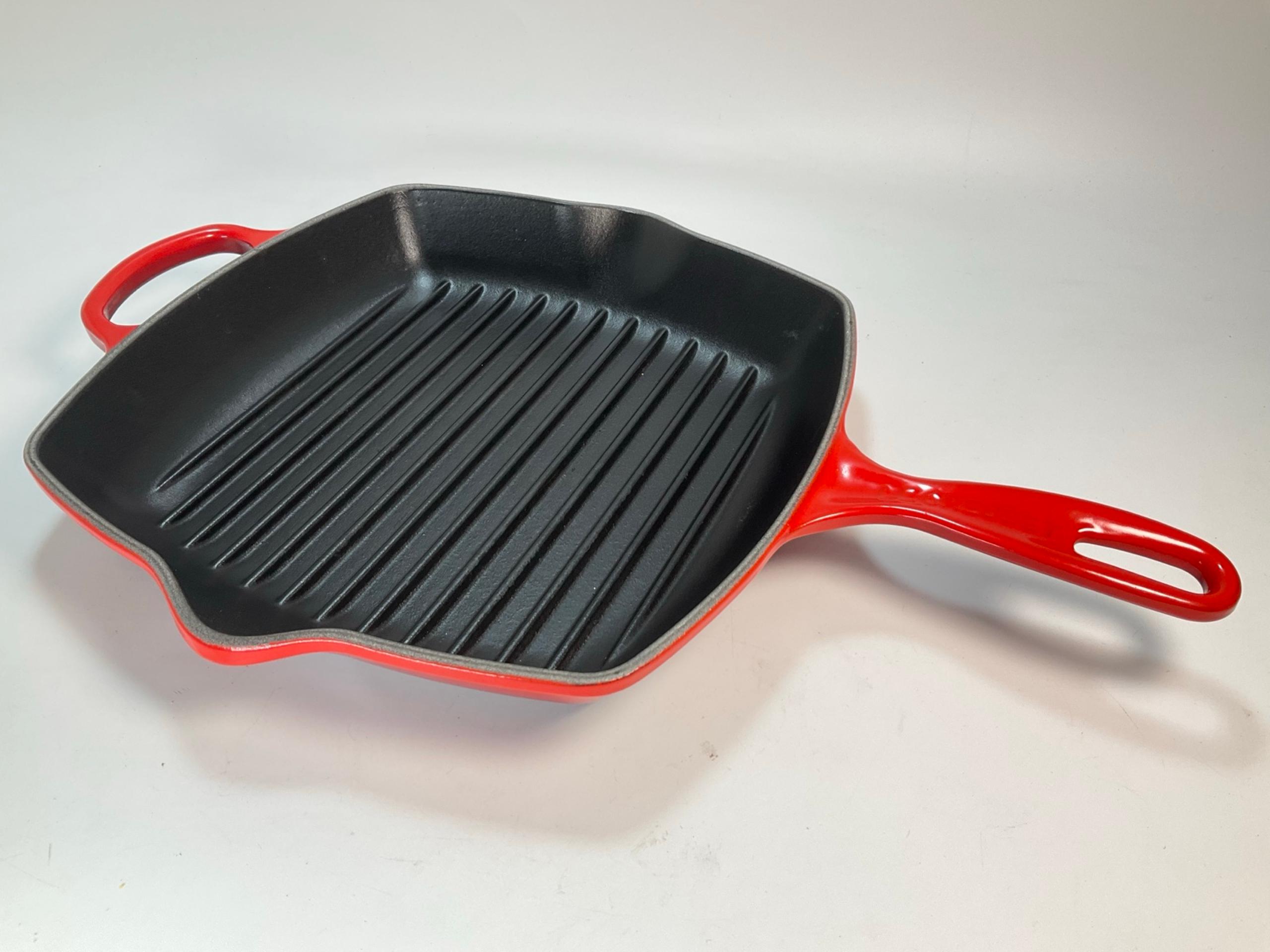 Le Creuset #26 Flame Red 10 1/4" Square Skillet Grill Enameled Cast Iron France