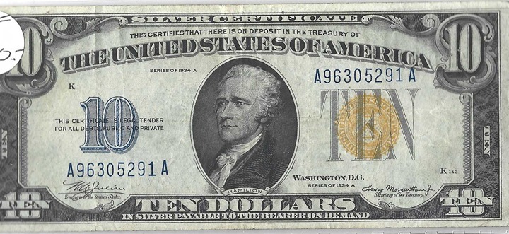 1934-A US North Africa 10.00 bill VF