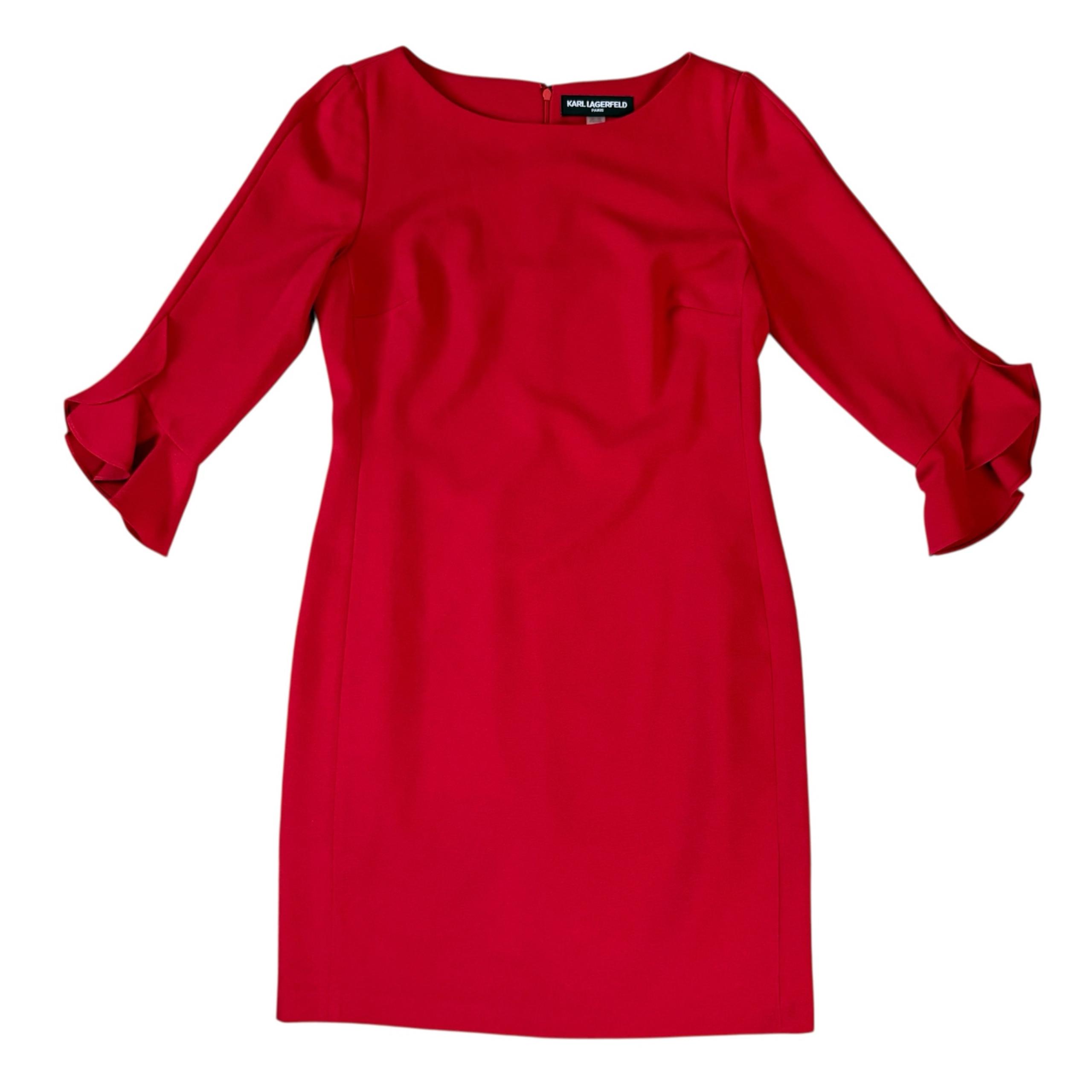 NWT Karl Lagerfeld Red Sheath Dress 3/4 Ruffle Sleeve Size 10 Career Classic