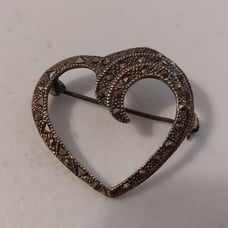 Vintage Sterling Silver and Marcasite Open Heart Brooch