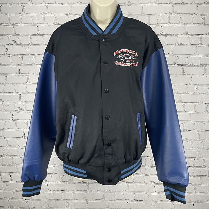 National ACA Champion Black Cheerleading Snapped Varsity Jacket Size Medium M