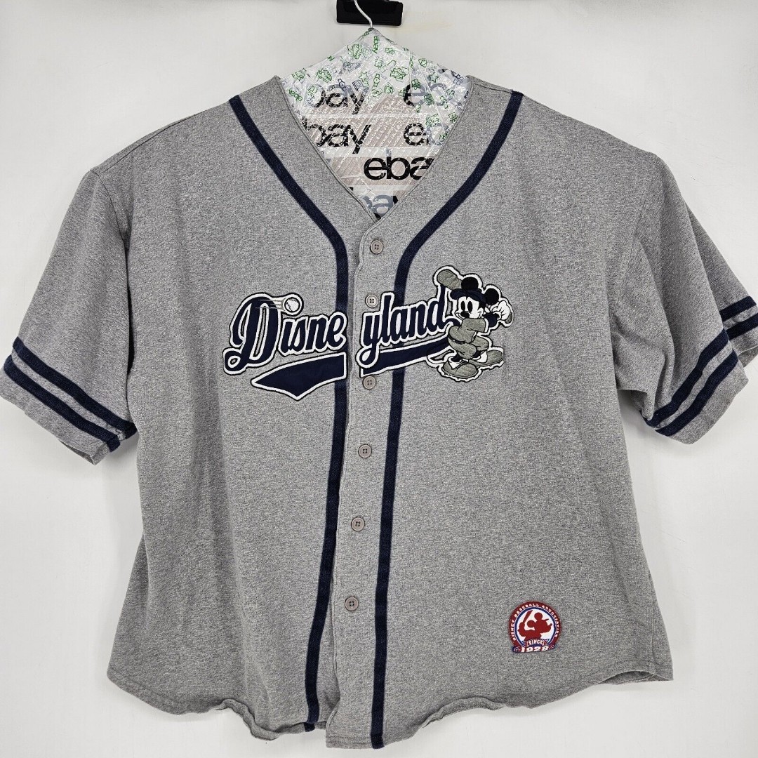 Vintage Disneyland Mickey Mouse Jersey Mens Extra Large Baseball Gray 55 RARE