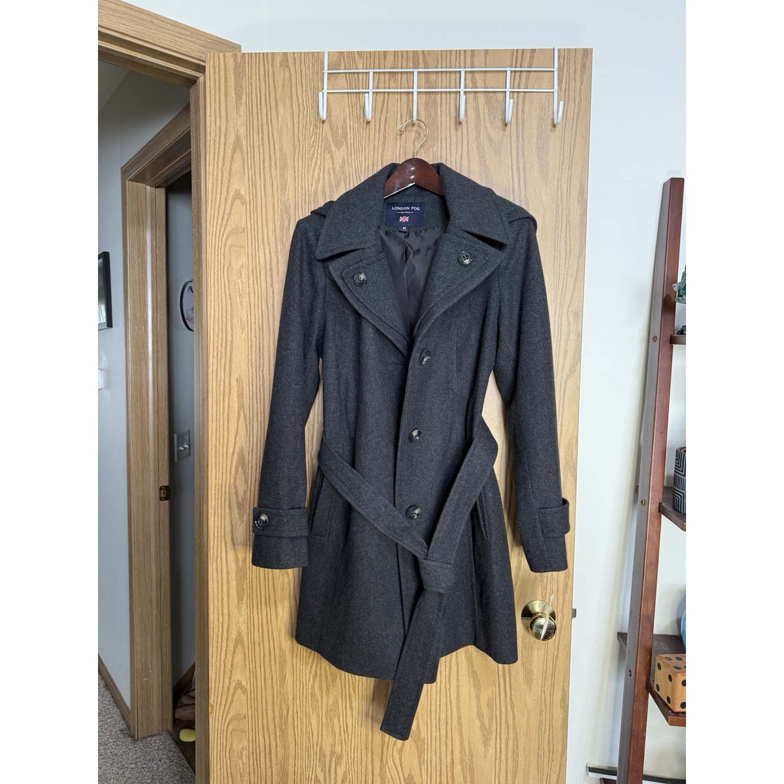 London Fog Women's M Wool Trench Coat Charcoal