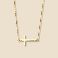 14K Solid Gold Sideways Cross Necklace | A Gift of Devotion and Style |