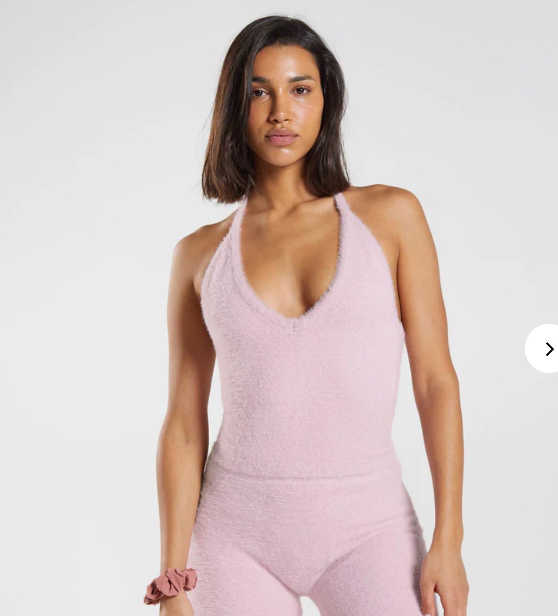 Gymshark Whitney Simmons eyelash knit pink halter top
