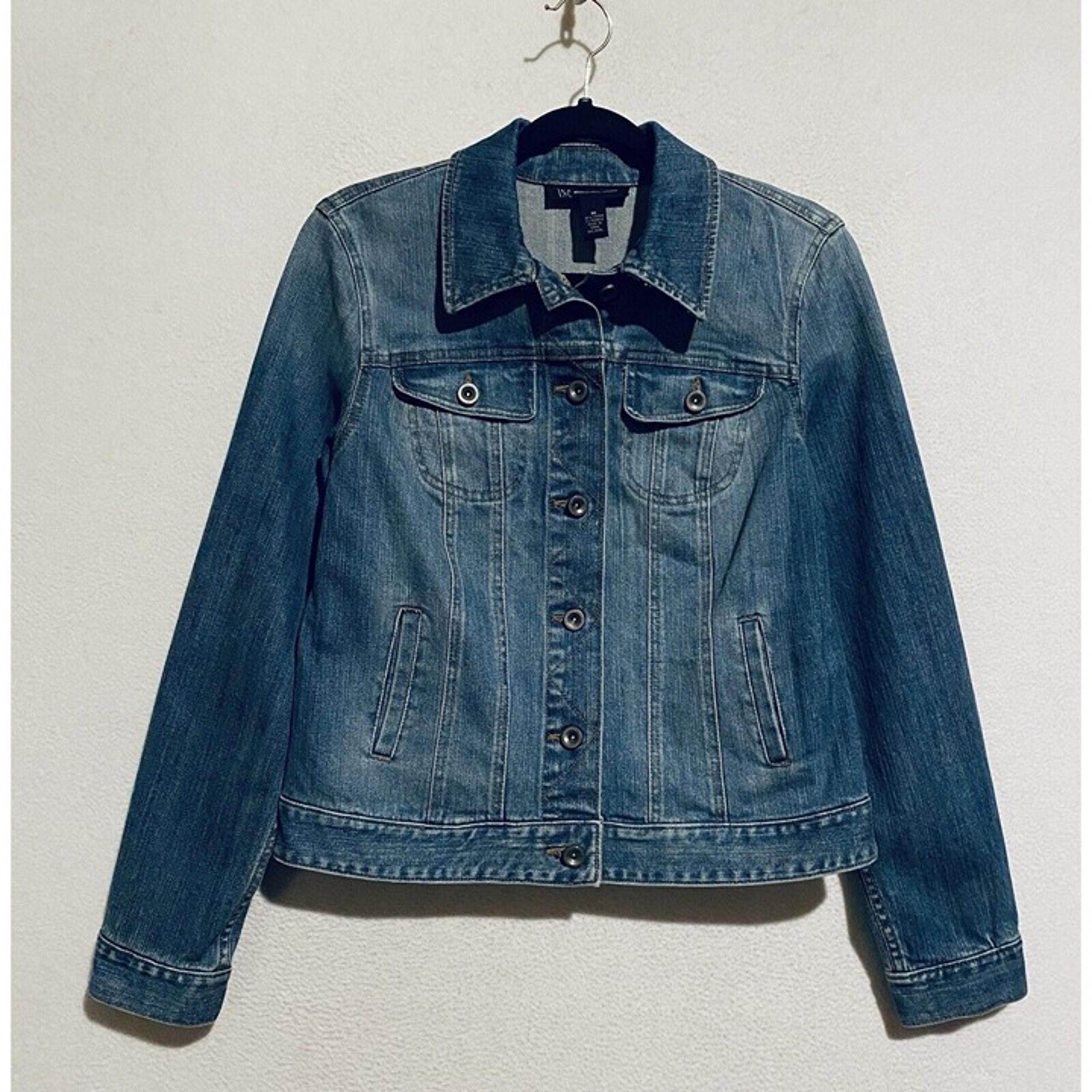 INC International Concepts Jacket Womens Medium Denim Rhinestone Skull Boho