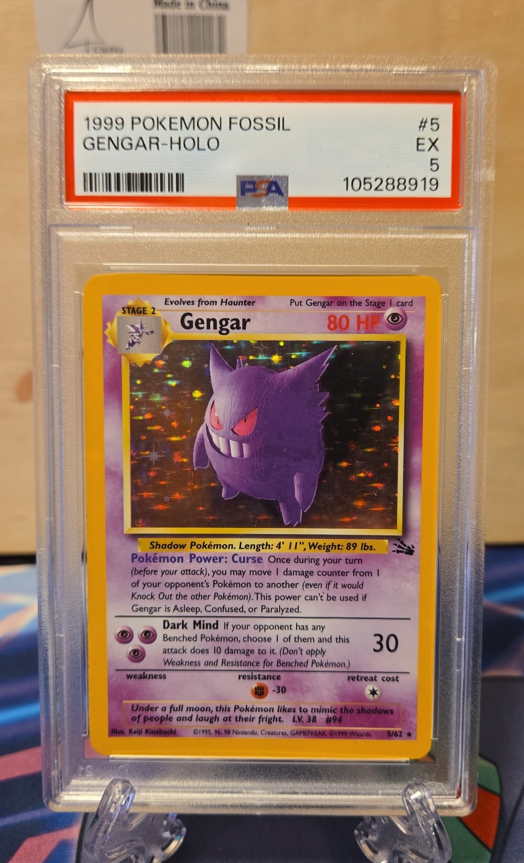 1999 Pokemon: Fossil Gengar Holo PSA 5