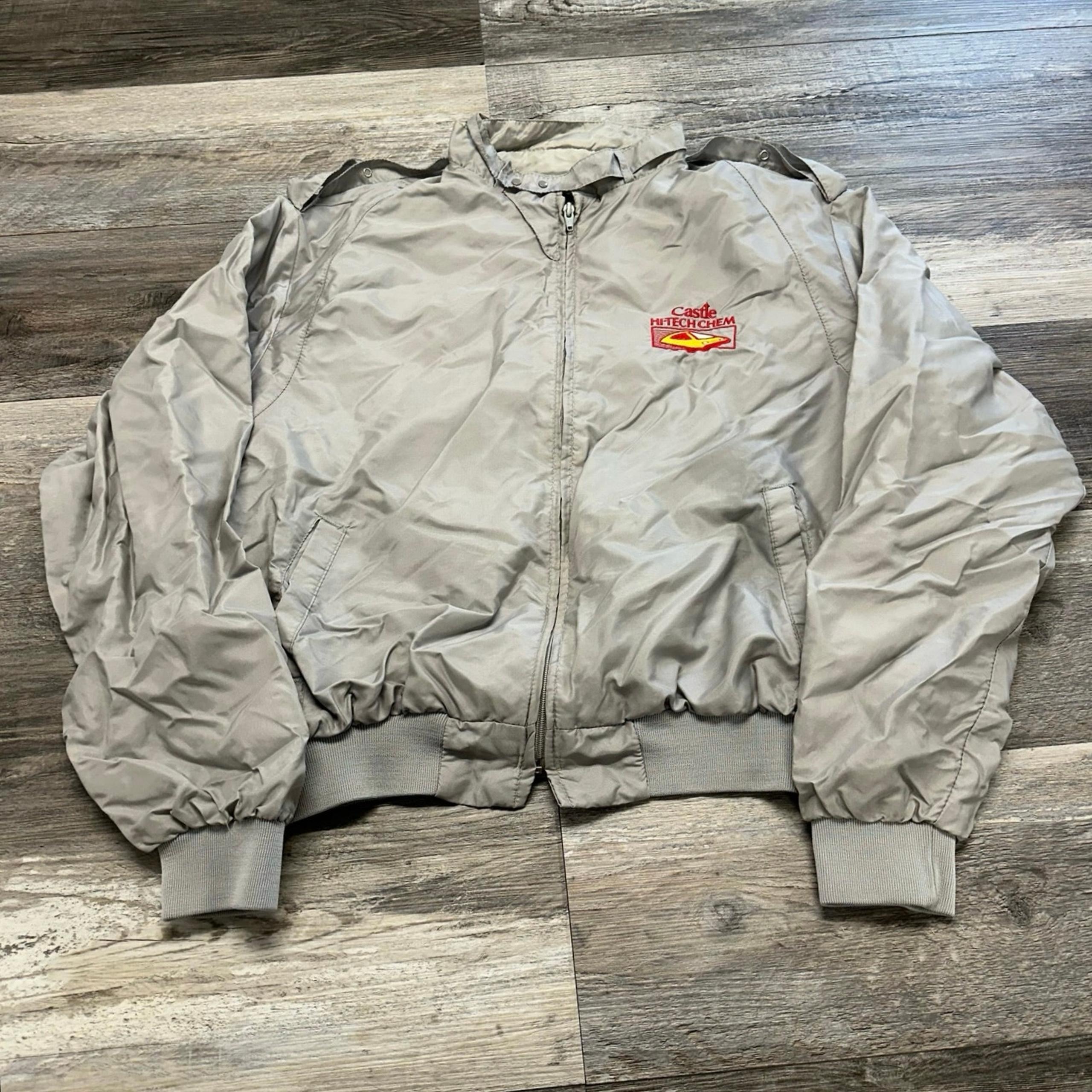 Vintage 80s Swingster Castle Hi-Tech Chem Gray Men XL Full Zip Bomber Jacket USA