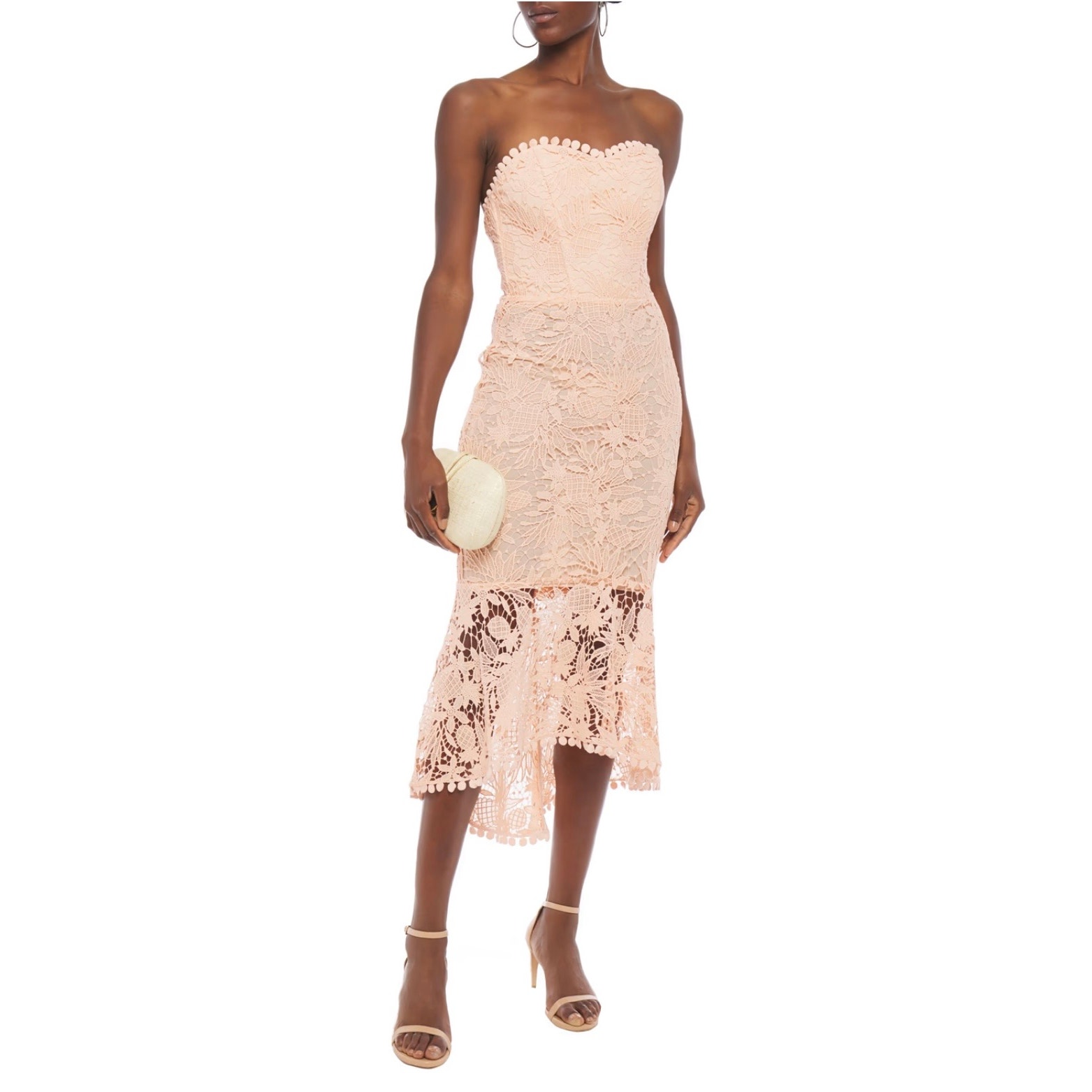 NEW NWT Maria Lucia Hohan Strapless Asymmetric Guipure Lace Midi Dress US 8